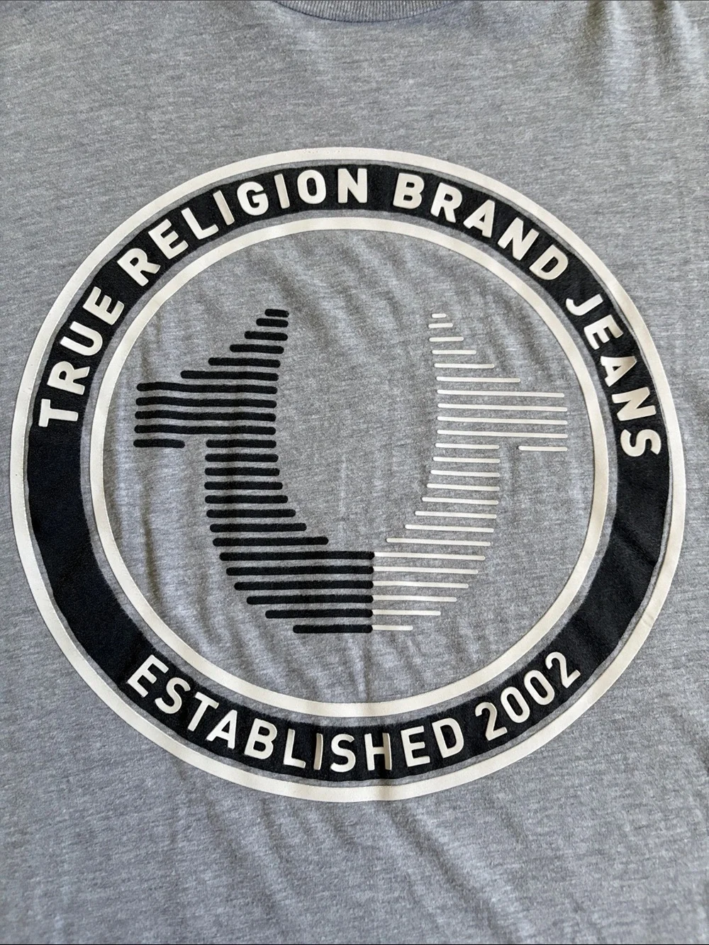 True Religion Light Gray Crewneck Tee with Black & White Logo